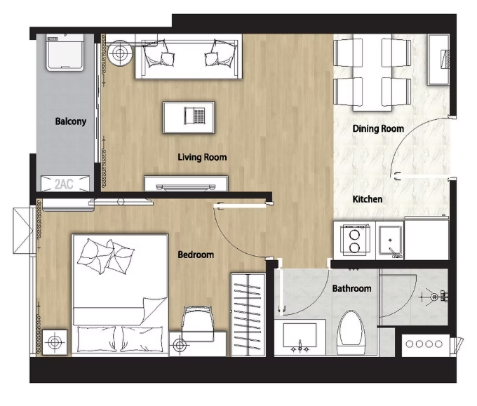 Regal Sathorn Narathiwas TYPE A 1 BEDROOM 32 SQ.M.