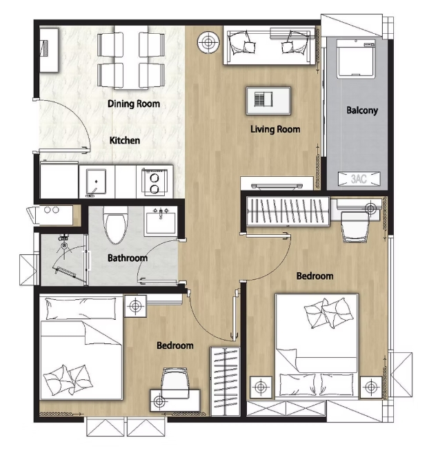 Regal Sathorn Narathiwas TYPE B 2 BEDROOM 43 SQ.M.