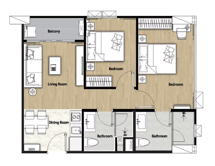 Regal Sathorn Narathiwas TYPE C 2 BEDROOM 2 BATHROOM 56 SQ.M.